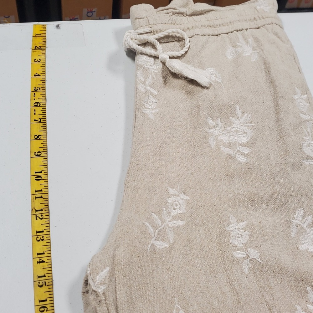 House Of Harlow Womens Linen Blend Wide Leg Pants Size L Floral Boho Beach - Picture 7 of 11